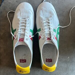 Onitsuka Tiger by Asics White Sneakers with Green and Yellow Accents